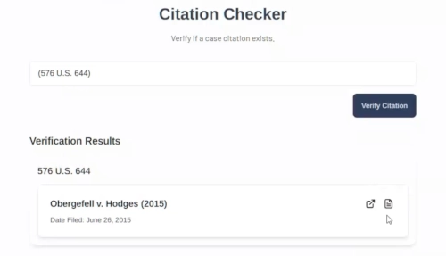 2nd Chair's Citation Verification Tool displaying Obergfell v. Hodges